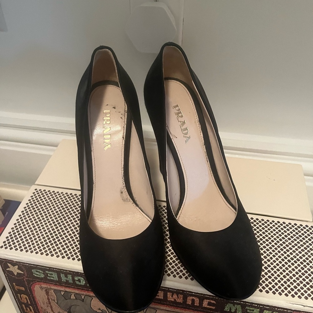 Prada black satin pumps